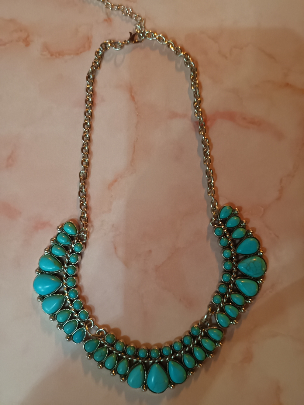 Turquoise Statement Necklace - Silver-Tone Chain